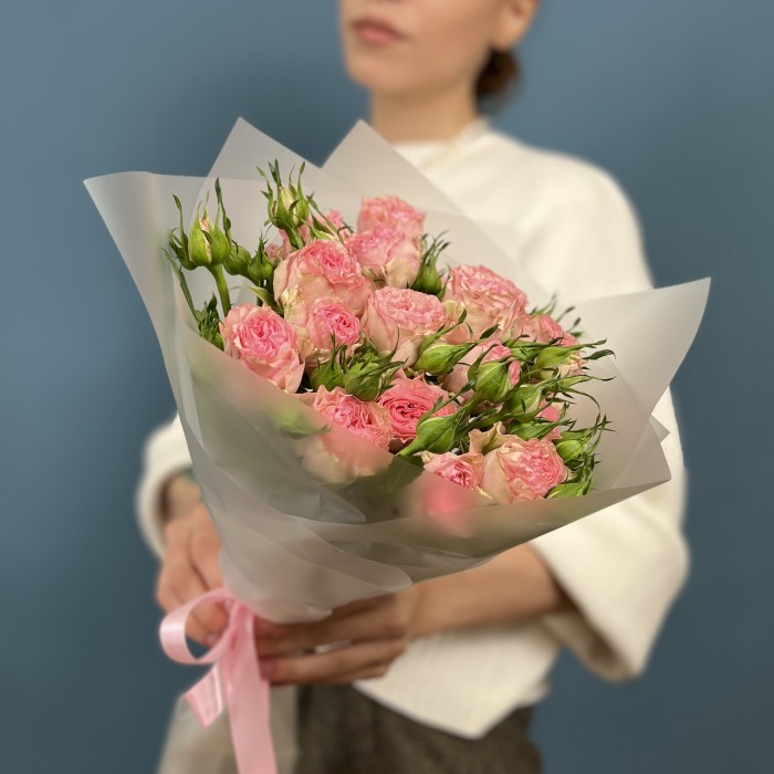 5 кустовых пионовидных роз Фенси Блоссом 50 см