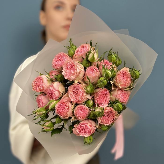 5 кустовых пионовидных роз Фенси Блоссом 50 см