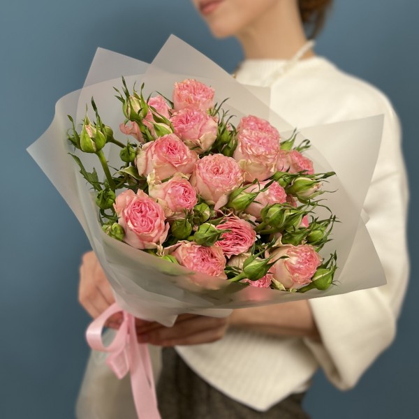 5 кустовых пионовидных роз Фенси Блоссом 50 см