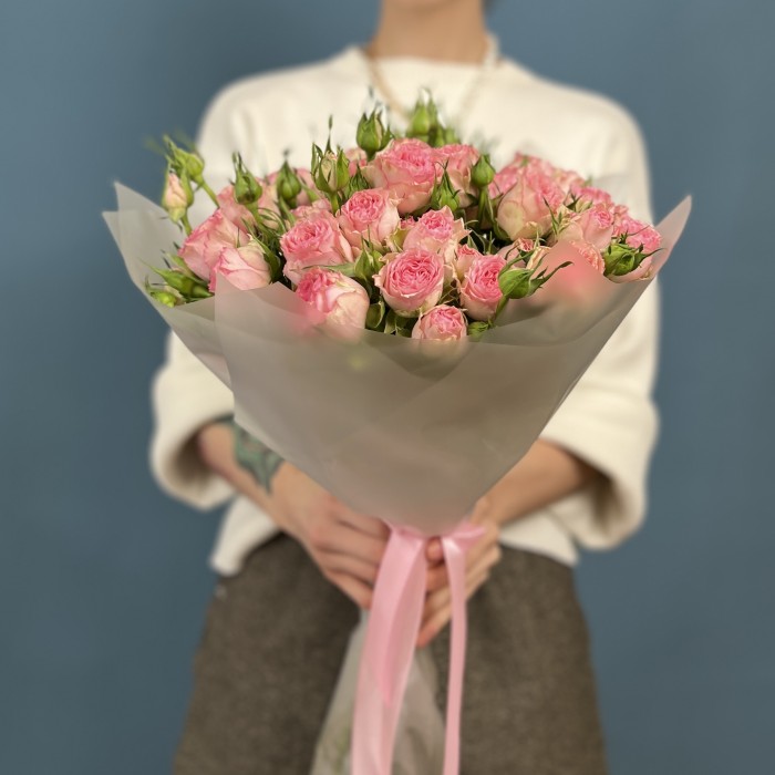 9 кустовых пионовидных роз Фенси Блоссом 50 см