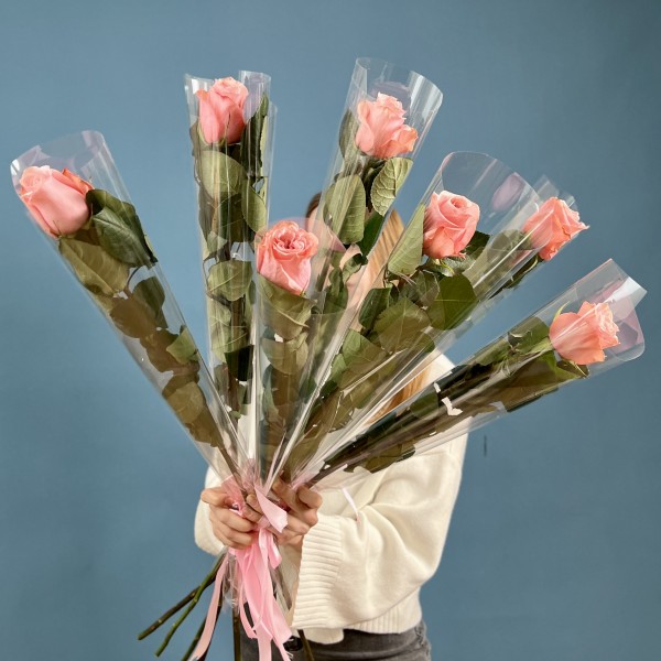 1 розовая роза Би Свит 70 см