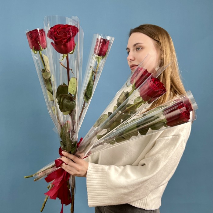 1 длинная красная роза Хартс 70 см