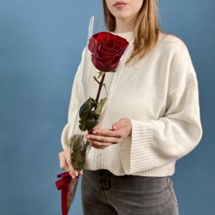 1 длинная красная роза Хартс 70 см