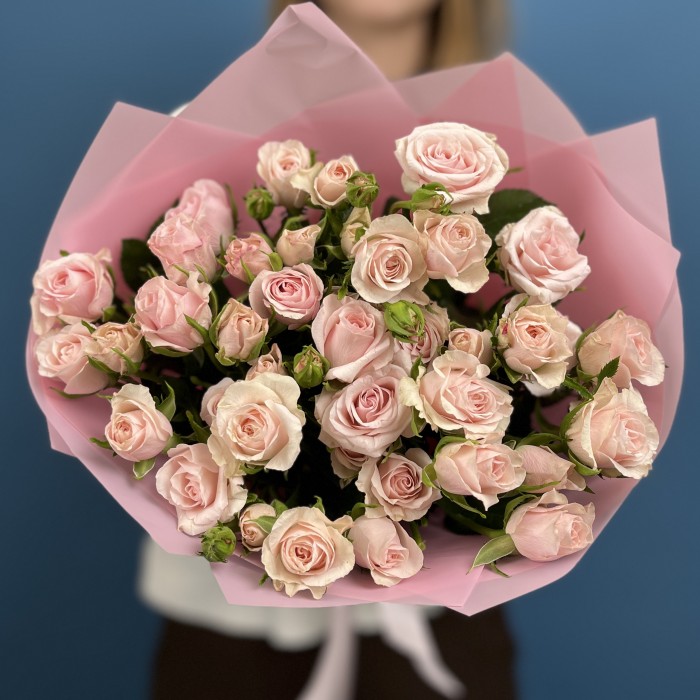7 кремово-розовых роз Шелби 40 см