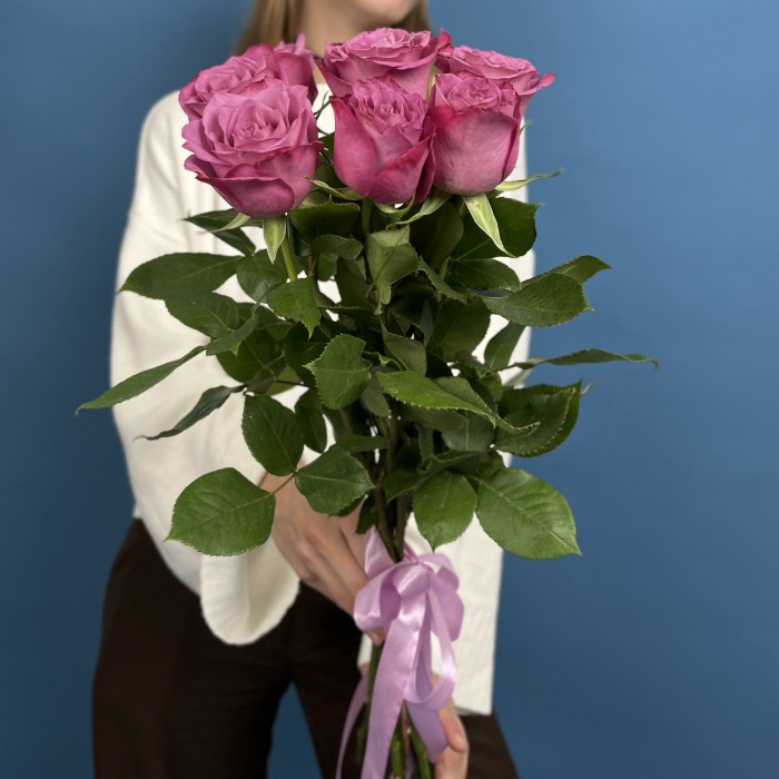 7 сиреневых роз Дип Перпл 60 см