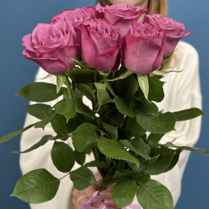 7 сиреневых роз Дип Перпл 60 см