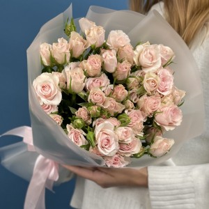 9 кремово-розовых роз Шелби 50 см