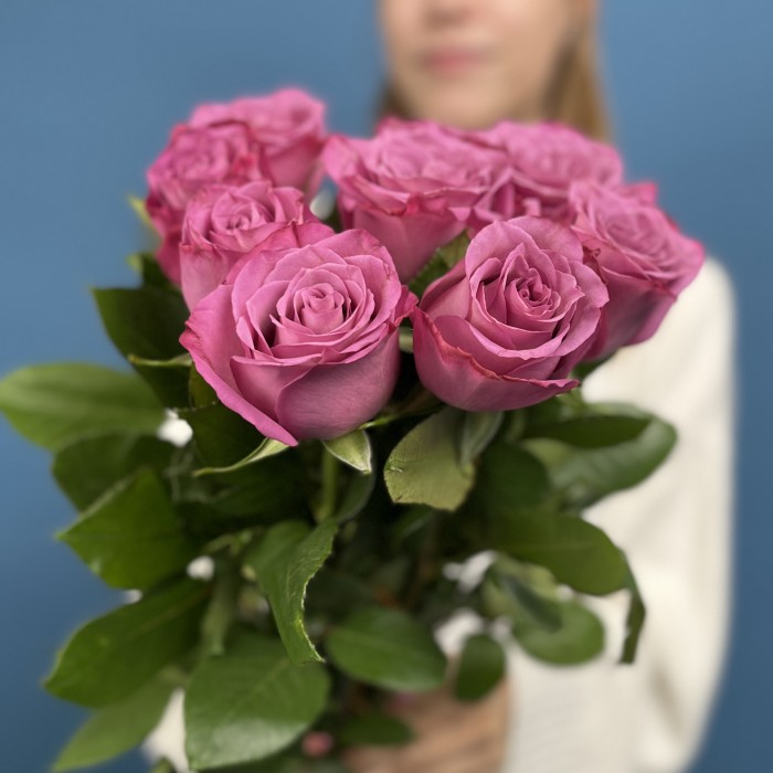 9 сиреневых роз Дип Перпл 60 см