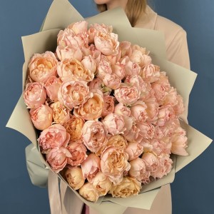 25 кустовых пионовидных роз Джульетта Хани 40 см