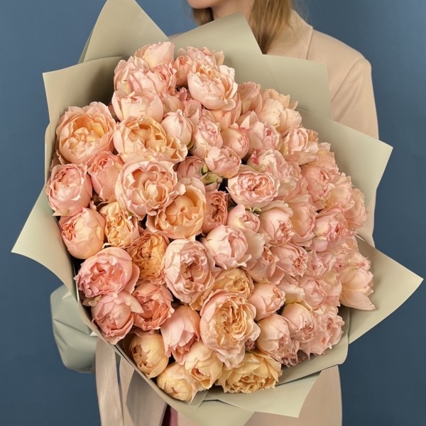 25 кустовых пионовидных роз Джульетта Хани 40 см