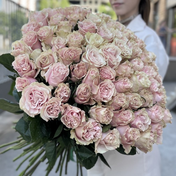 101 роза Пинк Мондиаль 60 см