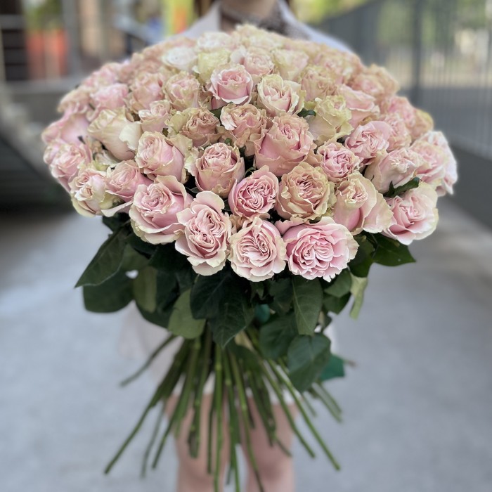 101 роза Пинк Мондиаль 70 см