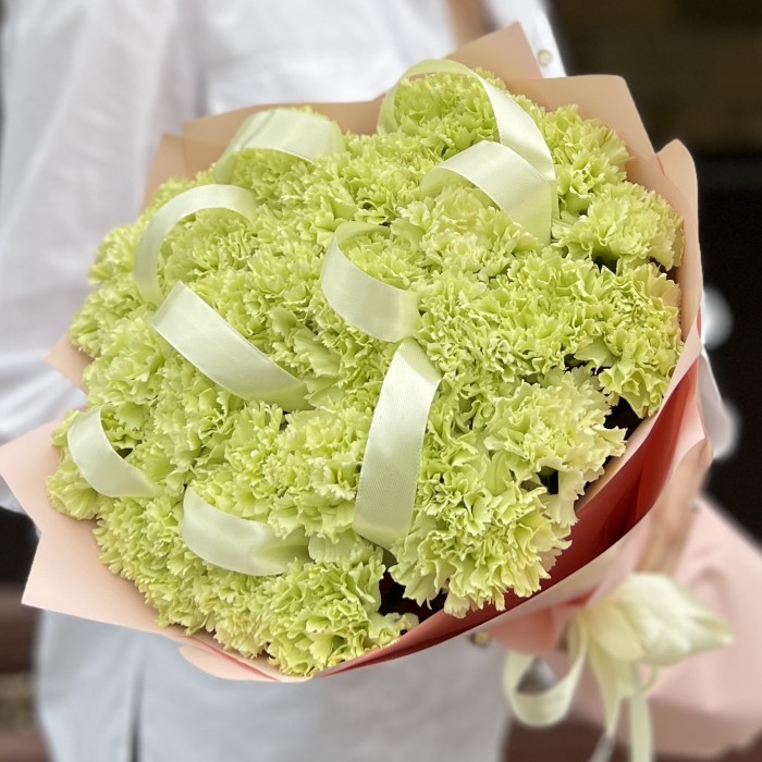 29 нежно-зеленых гвоздик