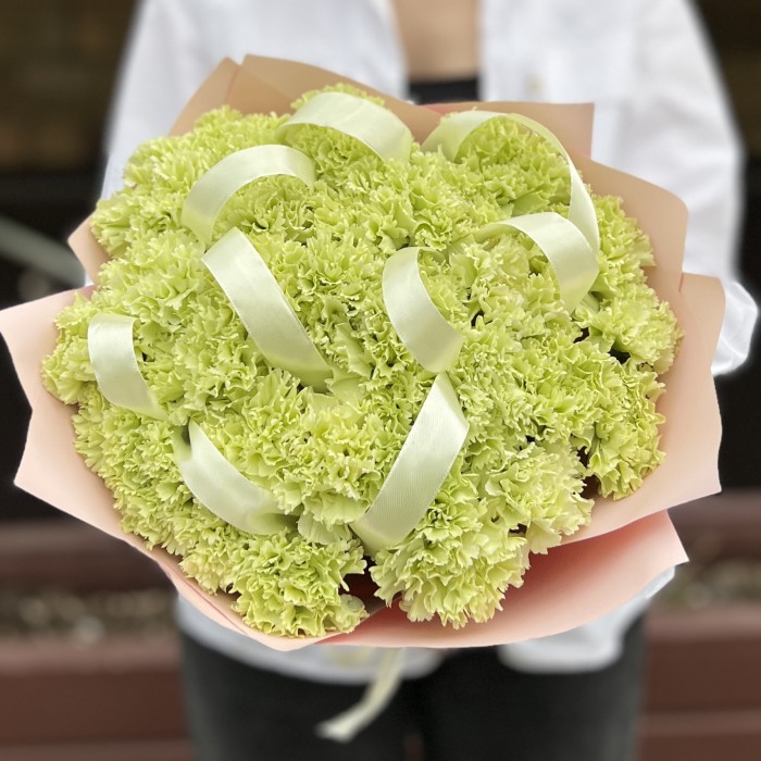 29 нежно-зеленых гвоздик