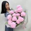15 розовых хризантем с эвкалиптом