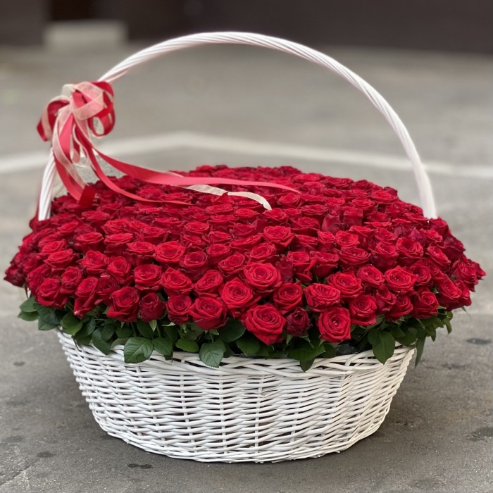 301 красная роза Ред Наоми в корзине