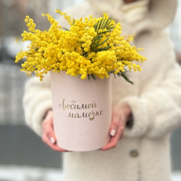 Коробка с мимозой Любимой мамочке