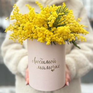 Коробка с мимозой Любимой мамочке