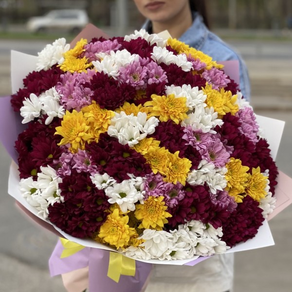 35 кустовых хризантем микс в упаковке