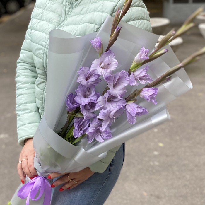 3 фиолетовых гладиолуса