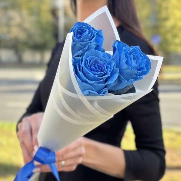 3 голубые розы Бэби блю
