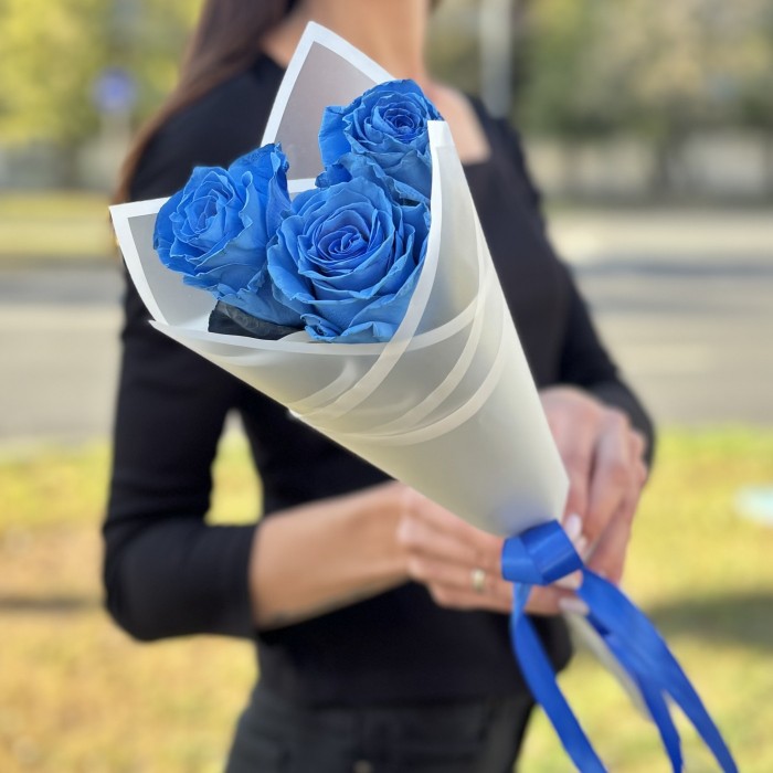 3 голубые розы Бэби блю