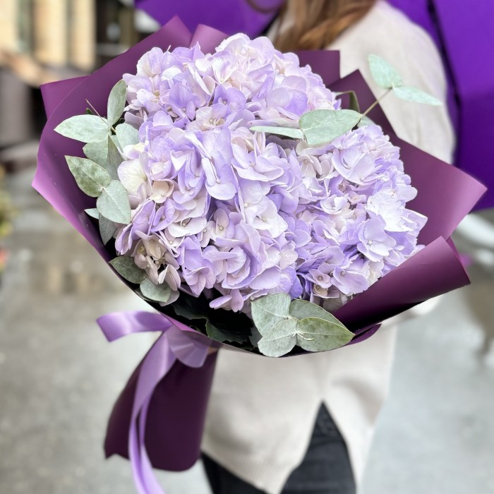 3 лавандовые гортензии с эвкалиптом