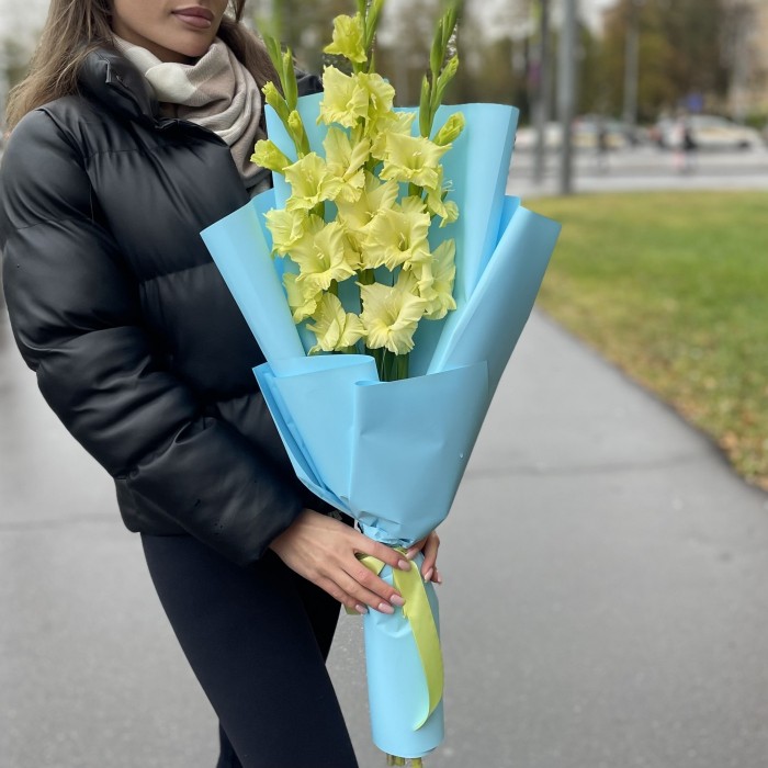 3 зеленых гладиолуса