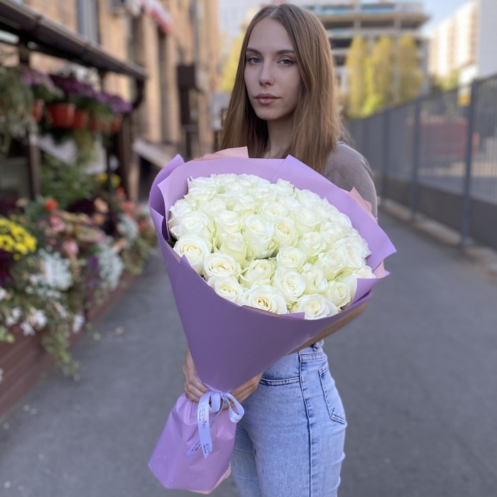 41 белая роза 60 см