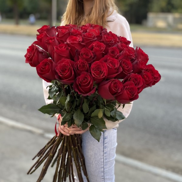 41 красная роза Эксплорер 80 см
