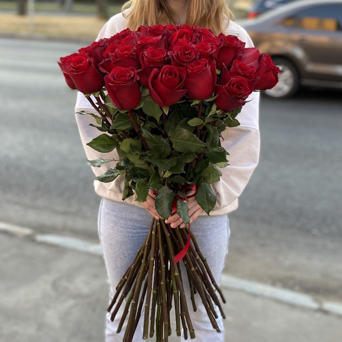 41 красная роза Эксплорер 80 см