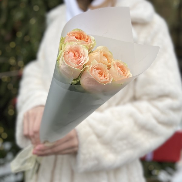 5 кремовых пионовидных роз Гравити