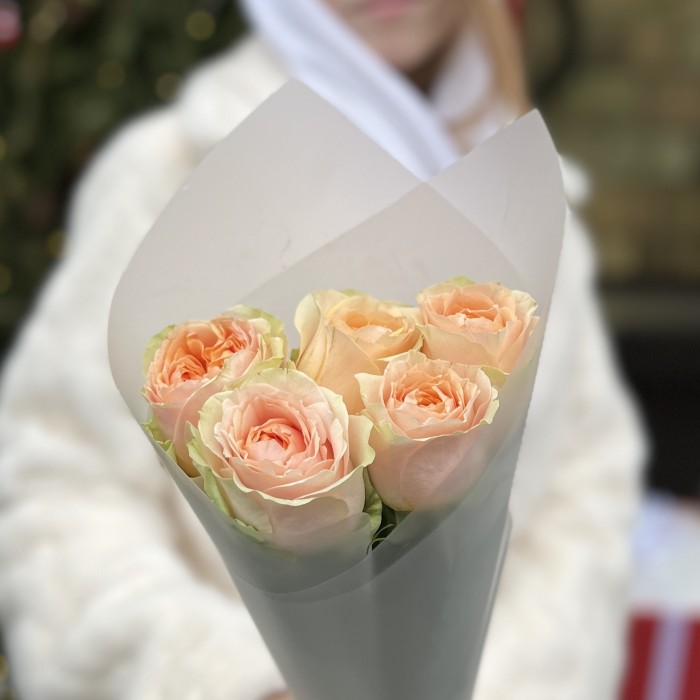 5 кремовых пионовидных роз Гравити