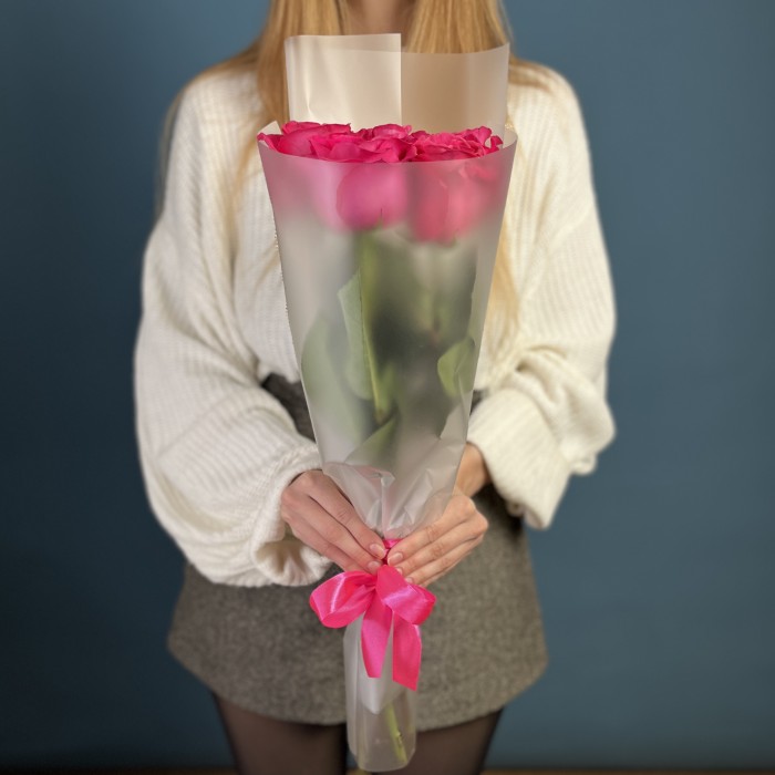 5 малиновых роз Пинк Флойд 60 см