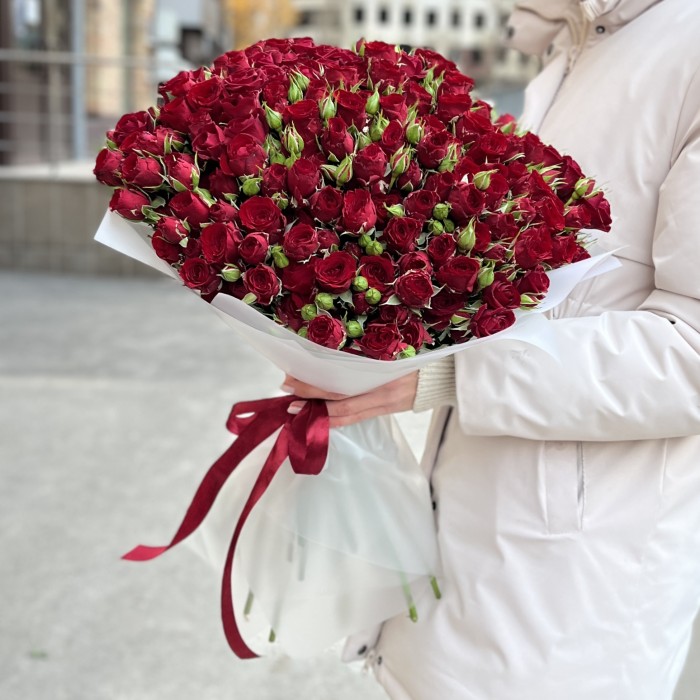 51 кустовая красная роза Велвет Блоссом 50 см