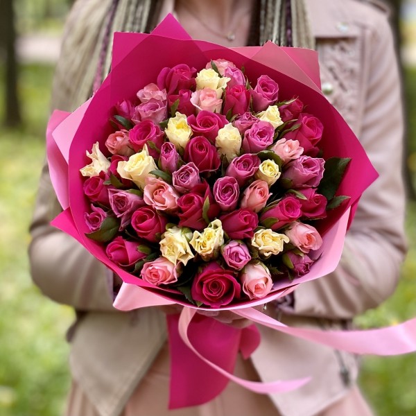51 мини-роза малиновый микс