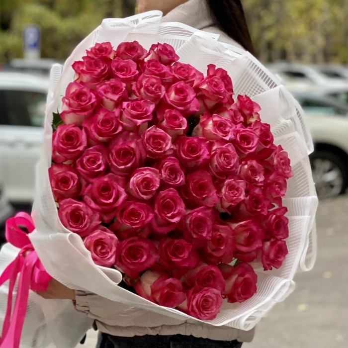 51 малиновo-белая роза Дабл Фэшн