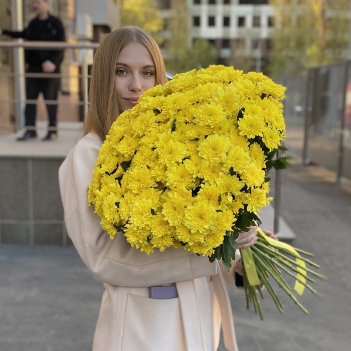51 желтая кустовая хризантема Балтика