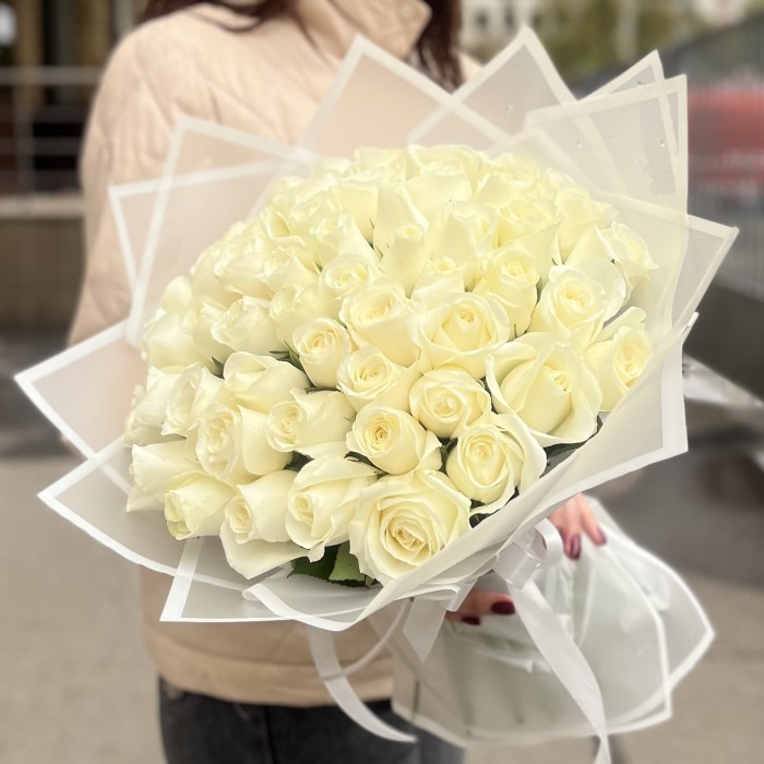 51 белая роза 40 см