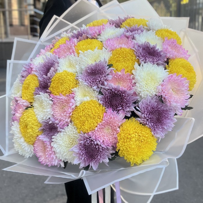 51 хризантема микс в упаковке