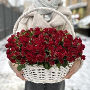 51 красная кустовая роза Рубикон в корзине 51 красная кустовая роза Рубикон в корзине