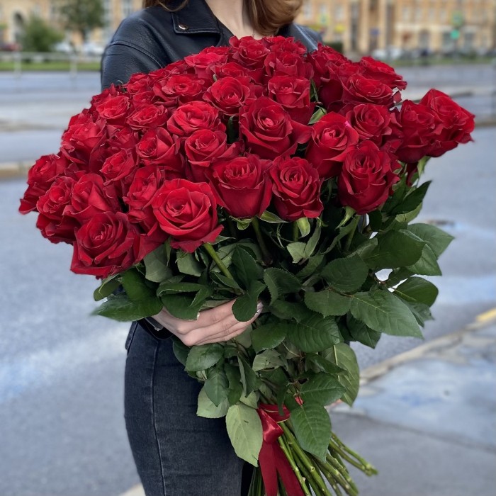 51 красная роза Эвер Ред 80 см