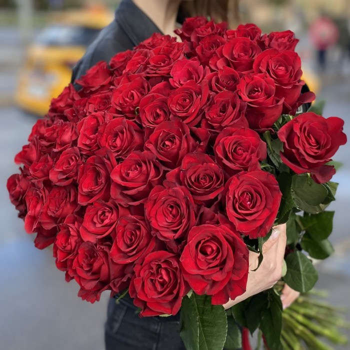 51 красная роза Эвер Ред 80 см