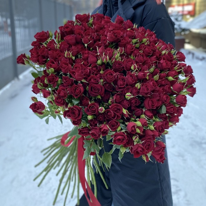 51 кустовая красная роза Рубикон 80 см