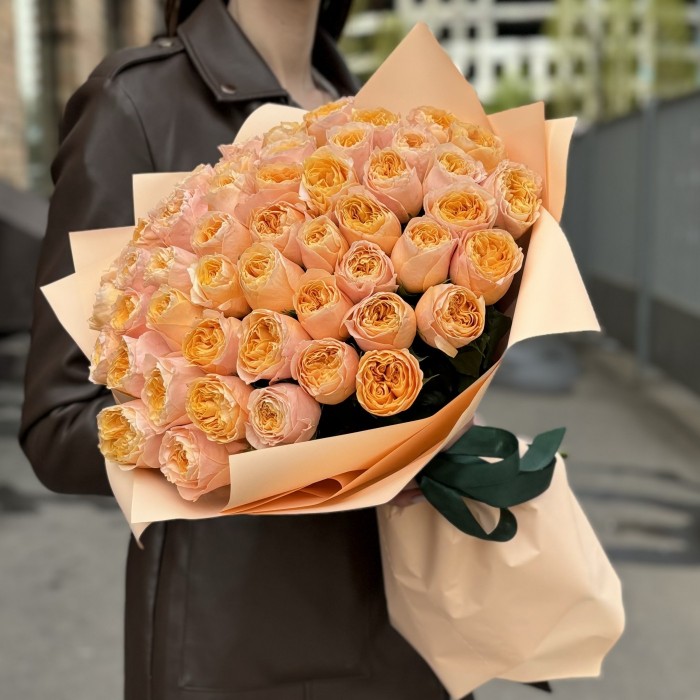 51 оранжевая пионовидная роза Имэджин 50 см