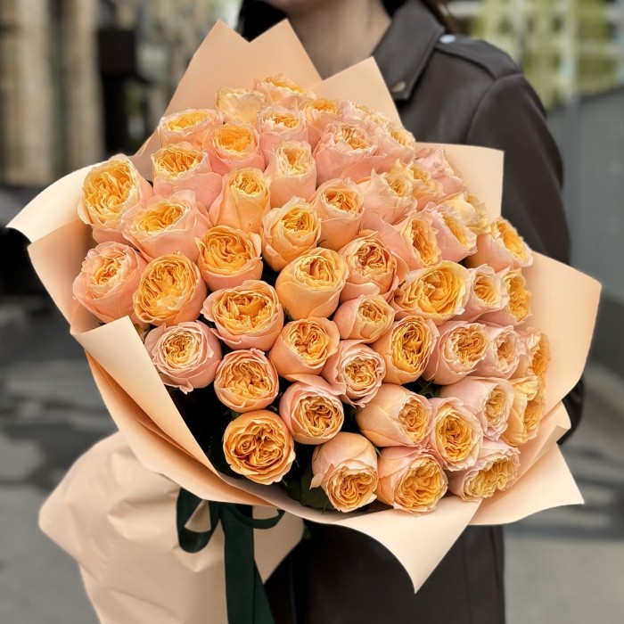 51 оранжевая пионовидная роза Имэджин 50 см