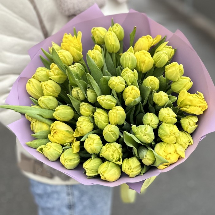 51 пионовидный желтый тюльпан в упаковке