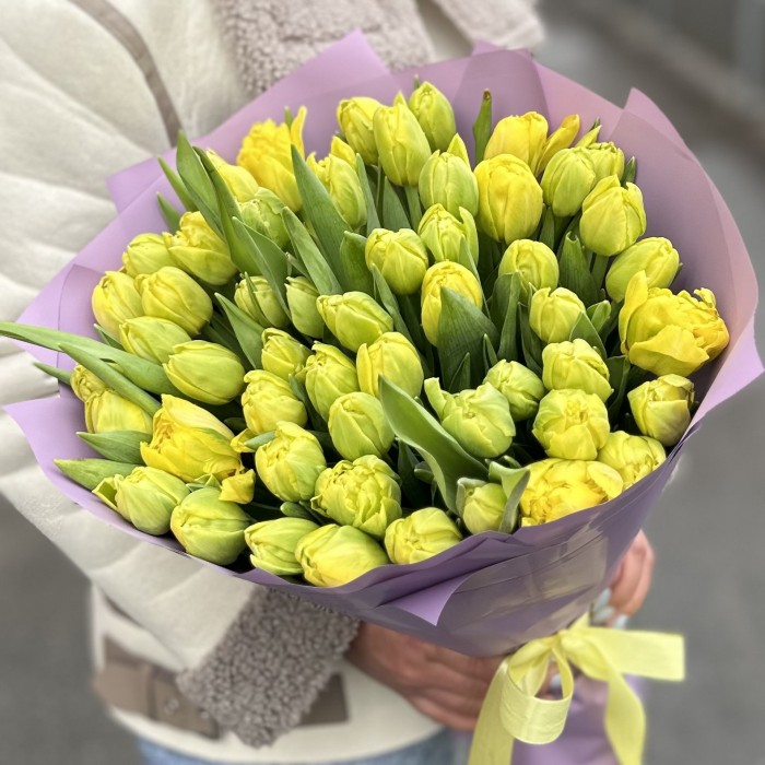 51 пионовидный желтый тюльпан в упаковке
