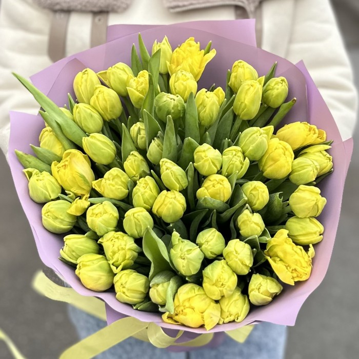 51 пионовидный желтый тюльпан в упаковке