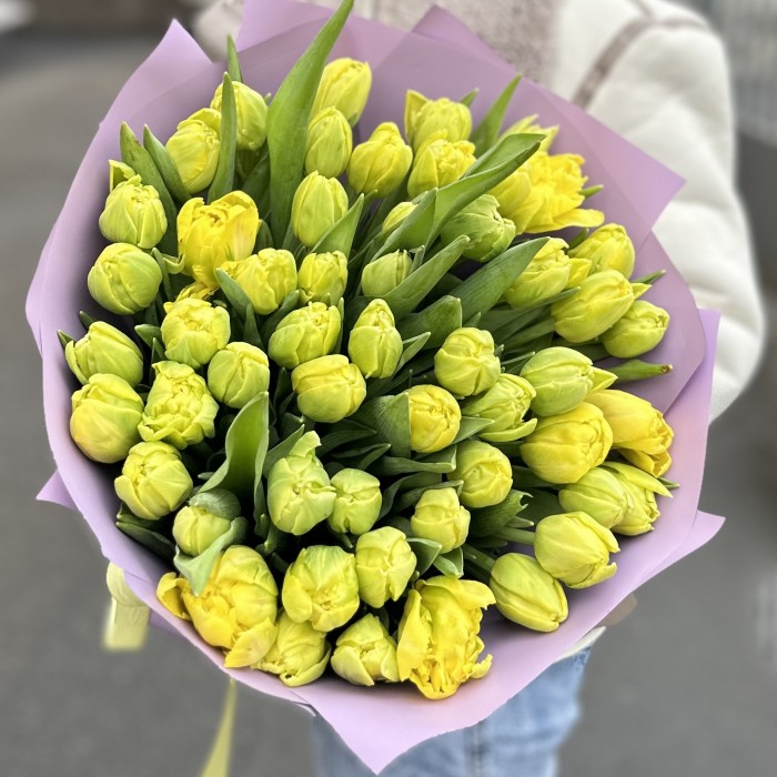 51 пионовидный желтый тюльпан в упаковке